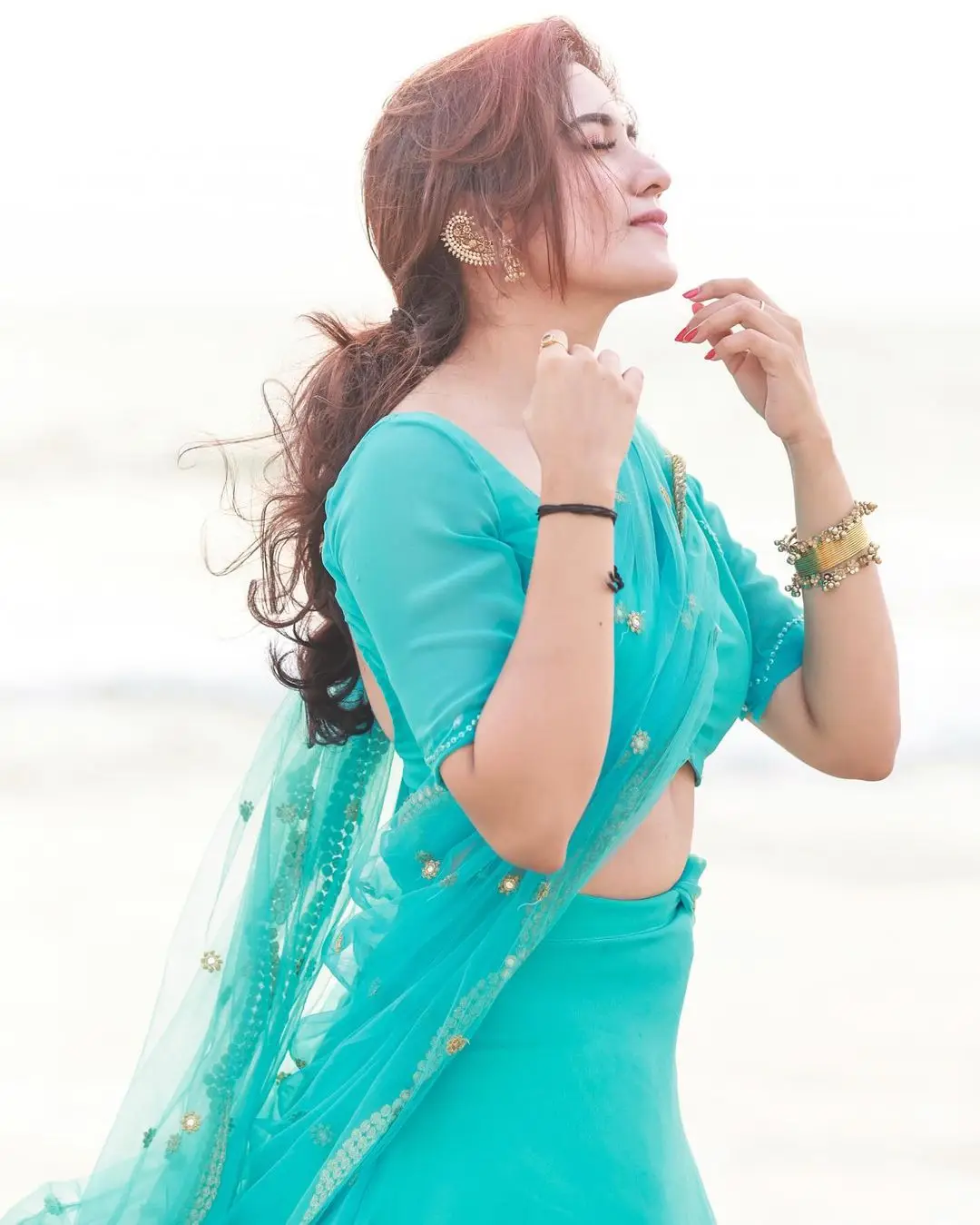 Kannada Actress Rachana Rai Stills in Sky Blue Saree